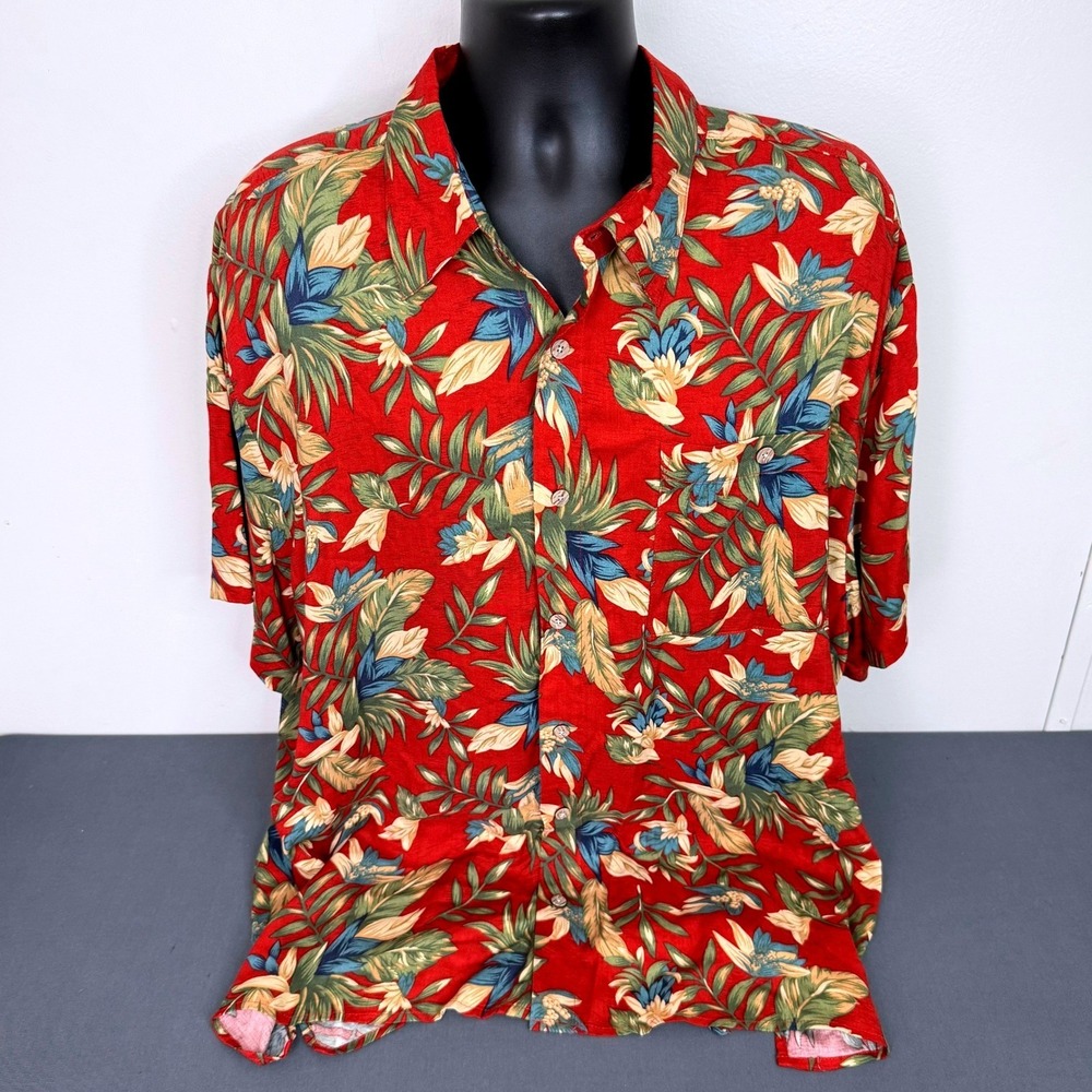 Knightsbridge Shirt Mens XL Red Floral Tropical Short Sleeve Rayon Button Down